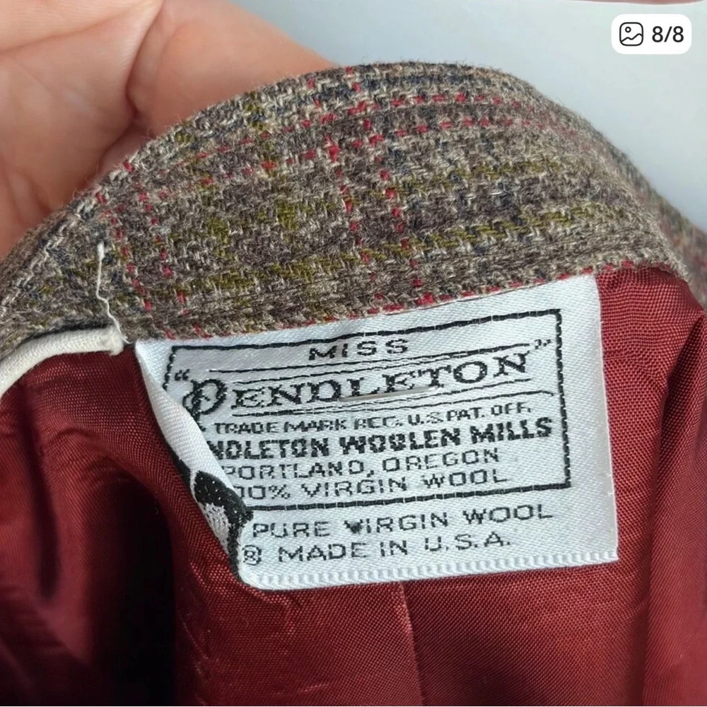 Miss Pendleton Vintage Virgin Wool Skirt Blazer Set Plaid Brown Size 4 / Small - Picture 6 of 8